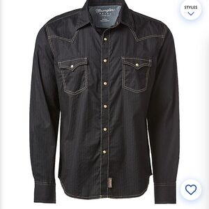 Mens Wrangler Retro Western Navy Casual Button Down Shirt